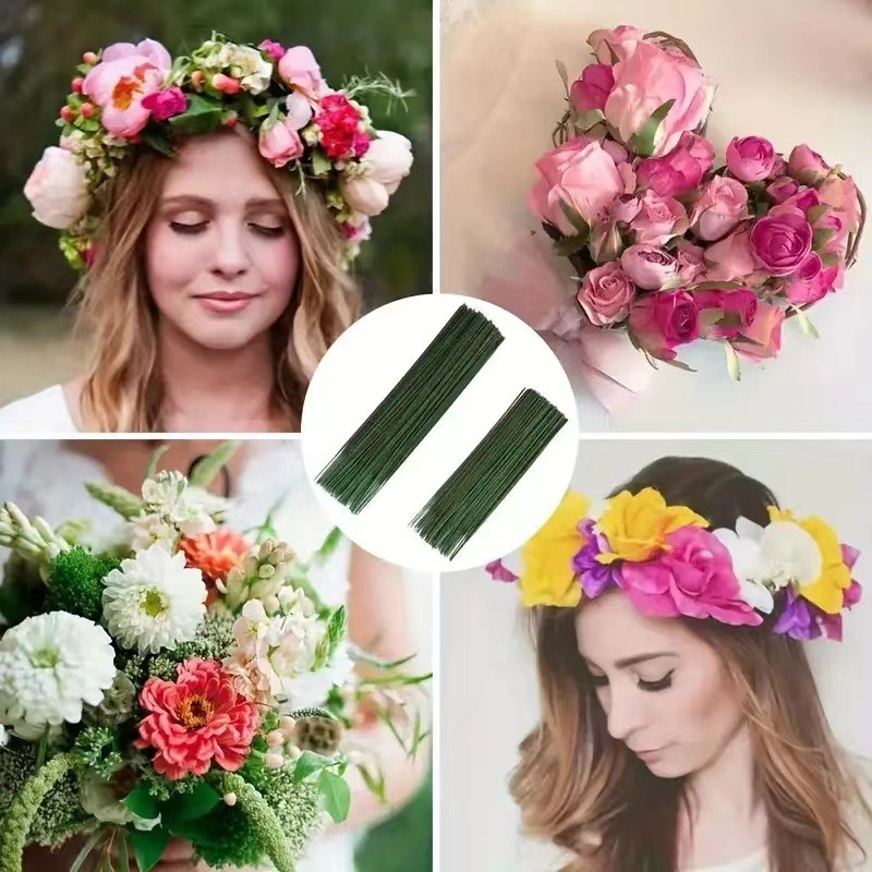 Wire Stem Florist - 100個の花の茎、造花ロッド、フラワーアレンジメント用品用のグリーン花屋ワイヤー、工芸品、花束、リース作り