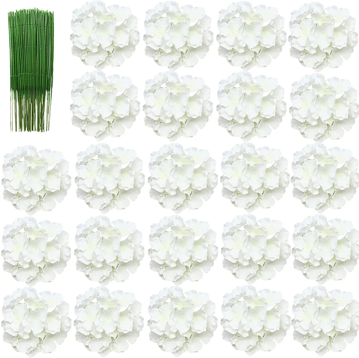Florist Supply Bulk - 8インチの大きなシルクアジサイ造花ヘッド、茎付き25個入り、装飾用フェイクアジサイフラワー